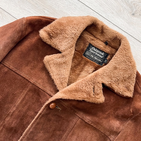 True Vintage 70's Sears Suede Leather Sherpa Western BoHo Jacket Coat - Picture 4 of 10